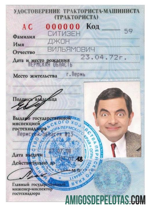 Carteira de motorista na Rússia (carteira de motorista de trator) exemplo